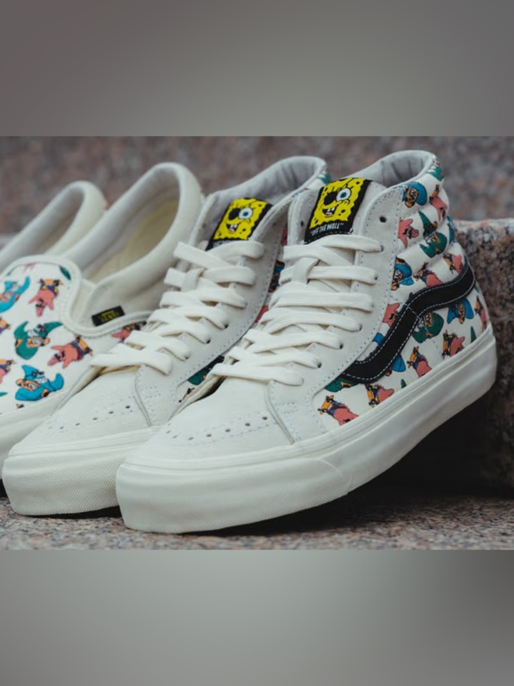 Limited Edition 🧽 | Vans Mens High-Top Skate Shoes in Beige/Sponge BoB Edition